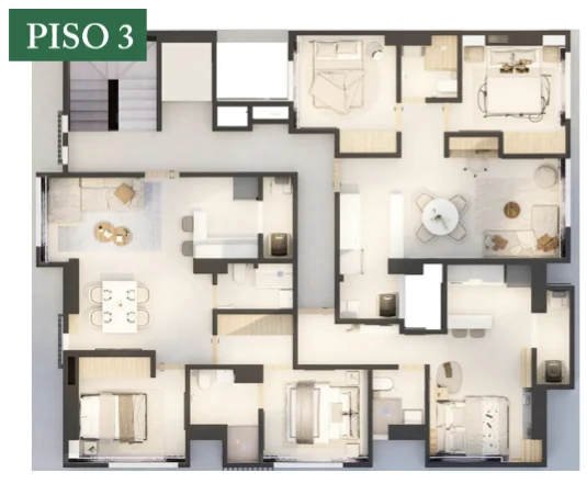 Planta arquitectónica del piso 3 de Pindana Apartamentos