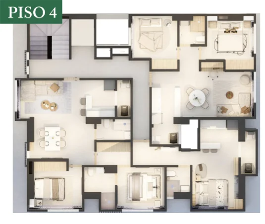 Planta arquitectónica del piso 4 de Pindana Apartamentos