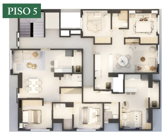 Planta arquitectónica del piso 5 de Pindana Apartamentos